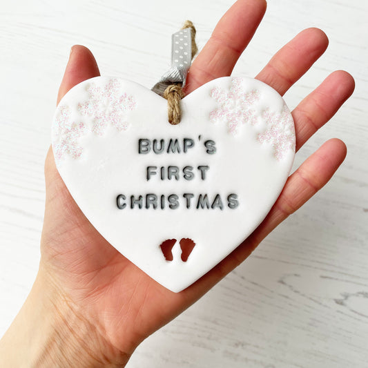 Personalised bump's first Christmas heart pregnancy reveal bauble decoration ornament