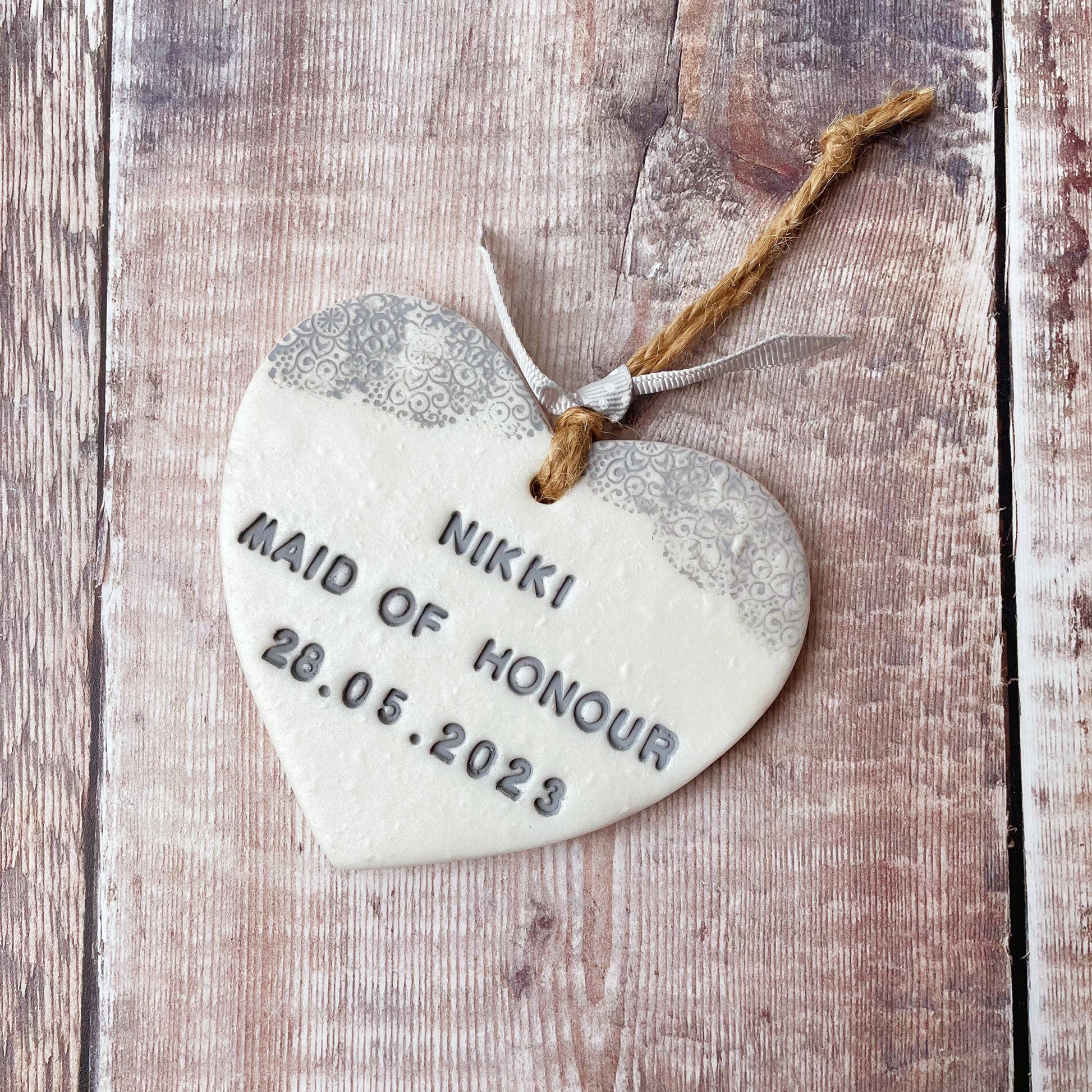 Wooden Grey Hanging Heart With White Detail Hanging Heart -  in 2023